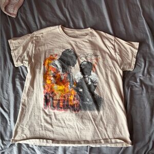 Polo G Cream Graphic Tee with Flame Print